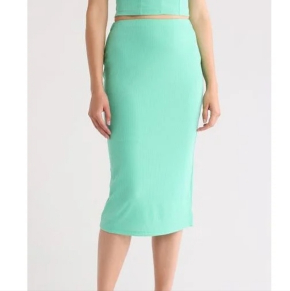 AFRM Women's Green Port Ribbed Pencil Skirt SIZE SMALL - Picture 1 of 6